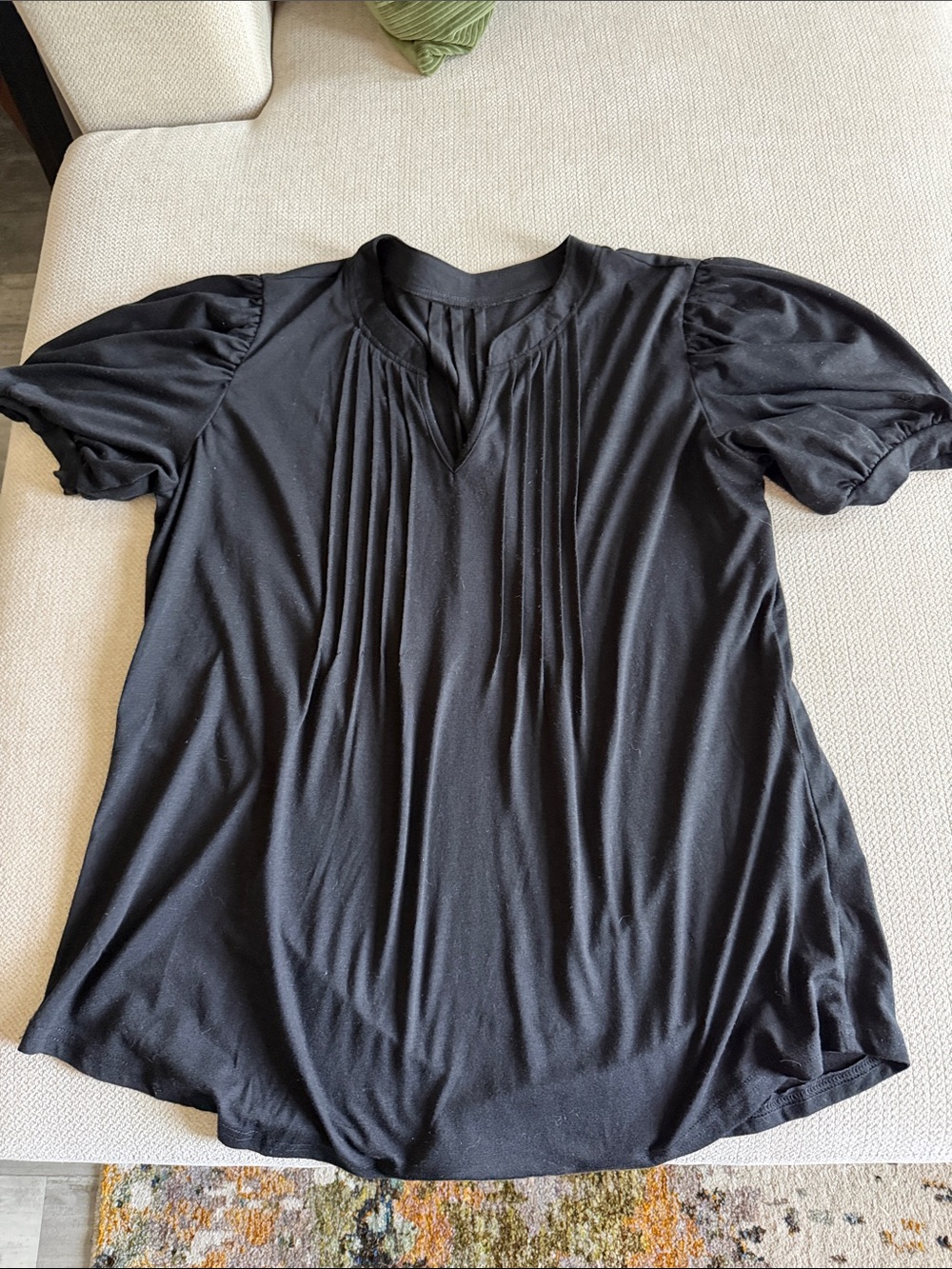 Black Pleated V-Neck Women’s Top